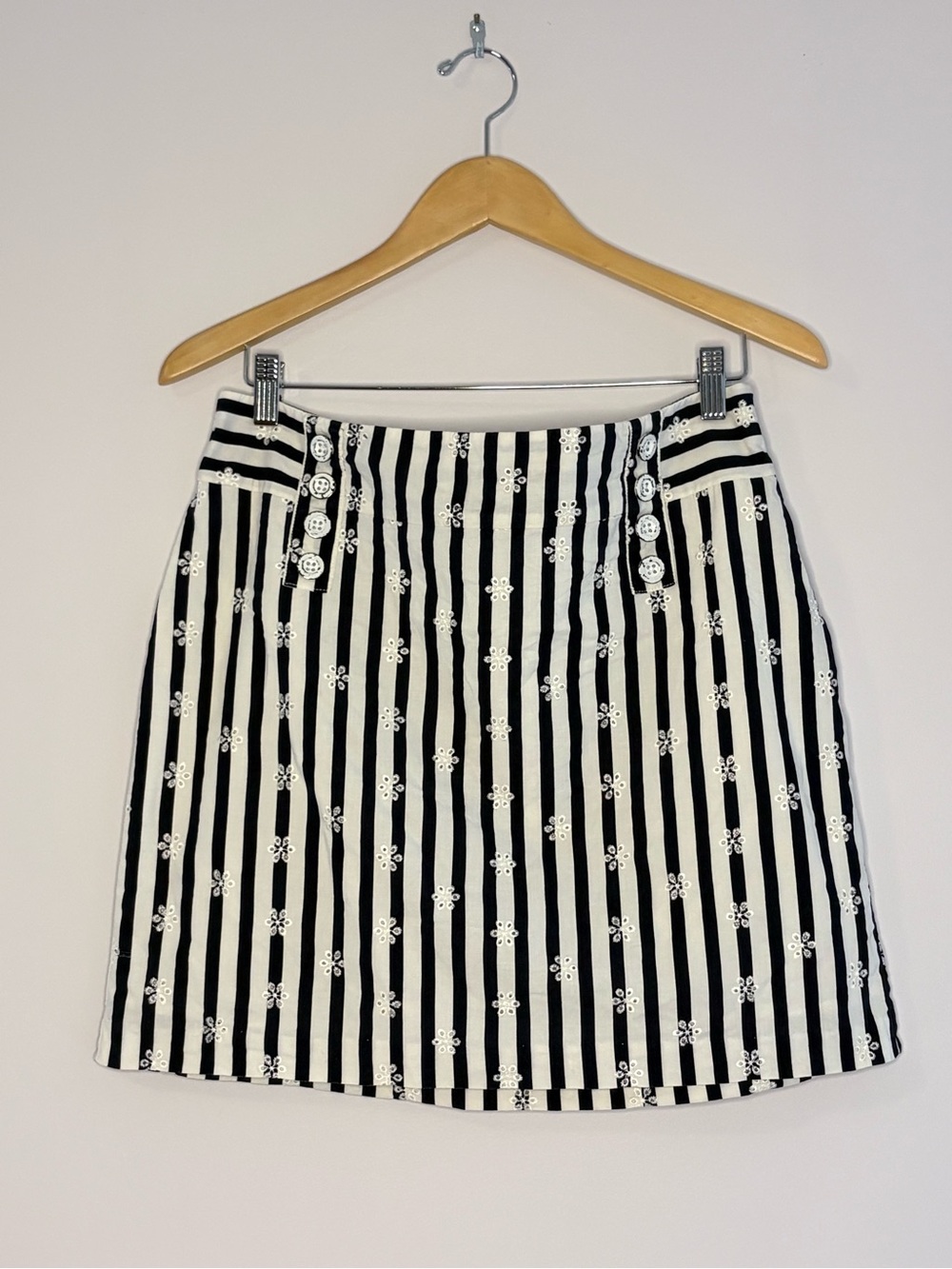 Navy & White Striped Eyelet A-Line Skirt | Brooklyn Industries